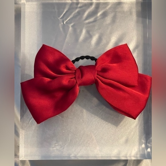 COPY - ruby Red Satiny Hair Bow Tie Hair Accessory. - Picture 3 of 15